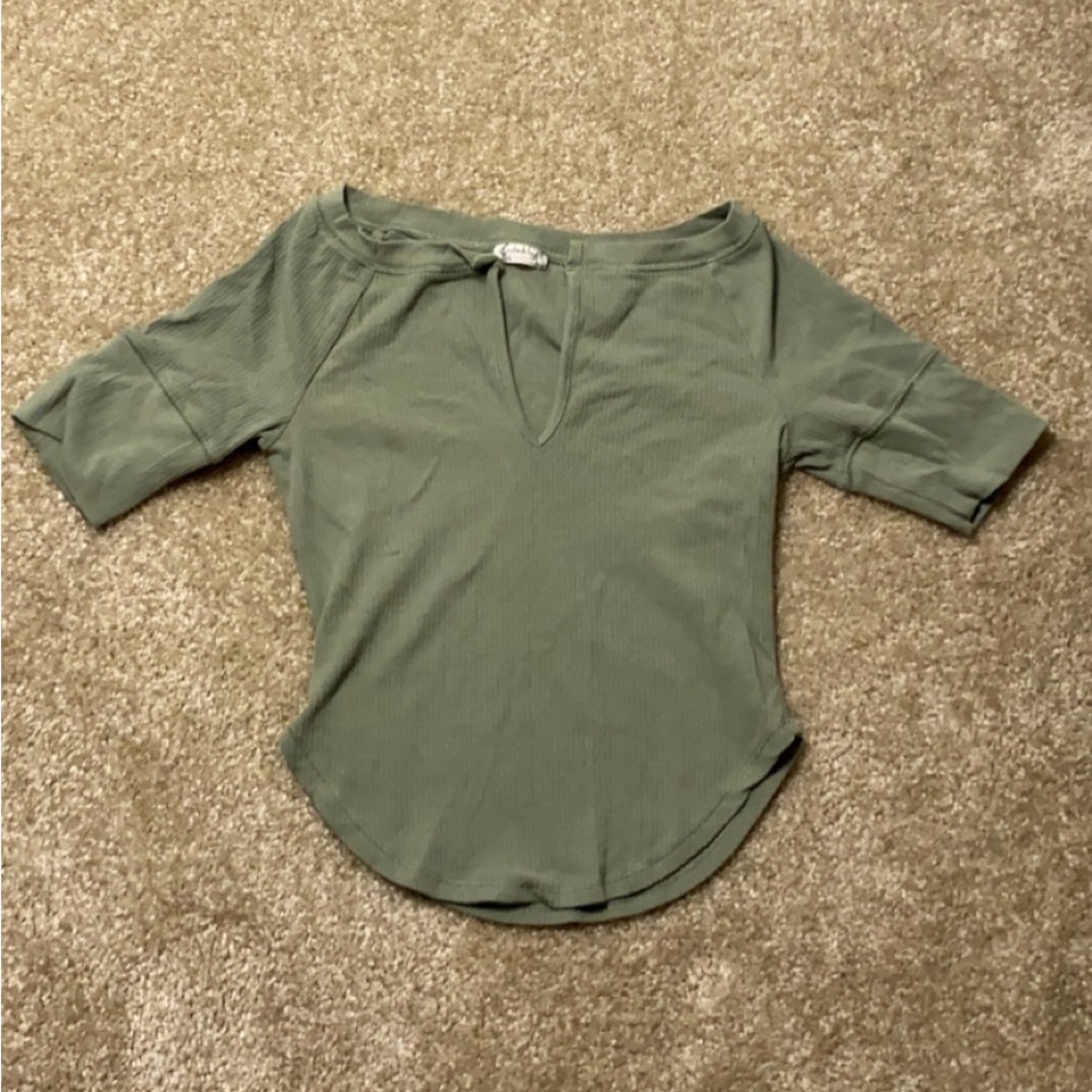 Green top with square neckline